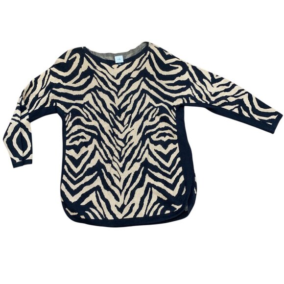 Cabi Zebra Print Knit Sweater Top Sz M Black Beige 3/4 Sleeve Safari Mob Wife - Picture 1 of 13